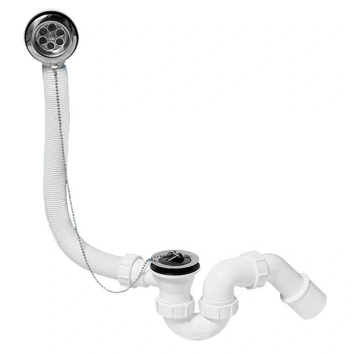 Сифон д/ванн (1 1/2"х40мм) с переливом L368хD34мм, н/ж решетка, пробка, цепочка,вых 40/50мм McAlpine