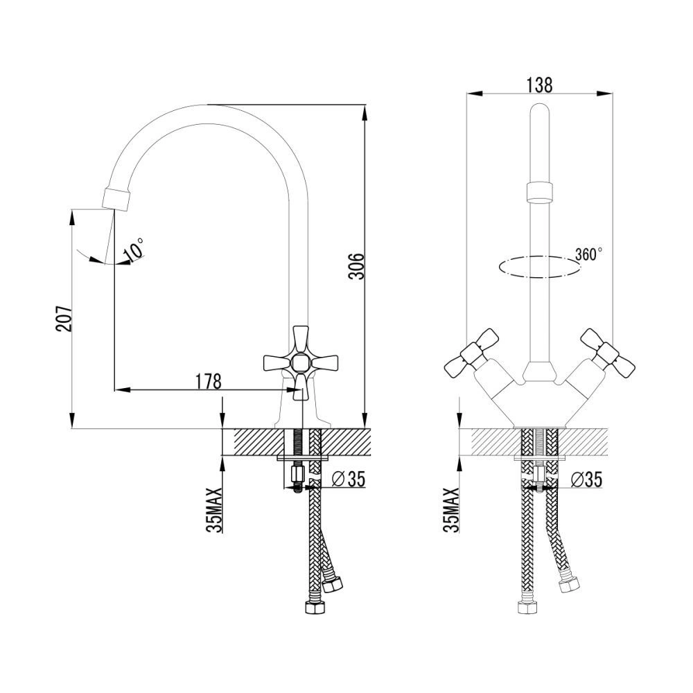 Смеситель для кухни с поворотным изливом,  Бенефит, хром, LEMARK