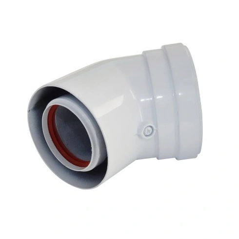 Колено коаксиальное (алюм. окраш. белым) DN60/100, угол 45° (папа/мама) 