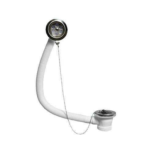 Слив-перелив д/ванн/поддонов L460хD25мм, н/ж решетка, пробка, цепочка, вых. 1 1/2" McAlpine