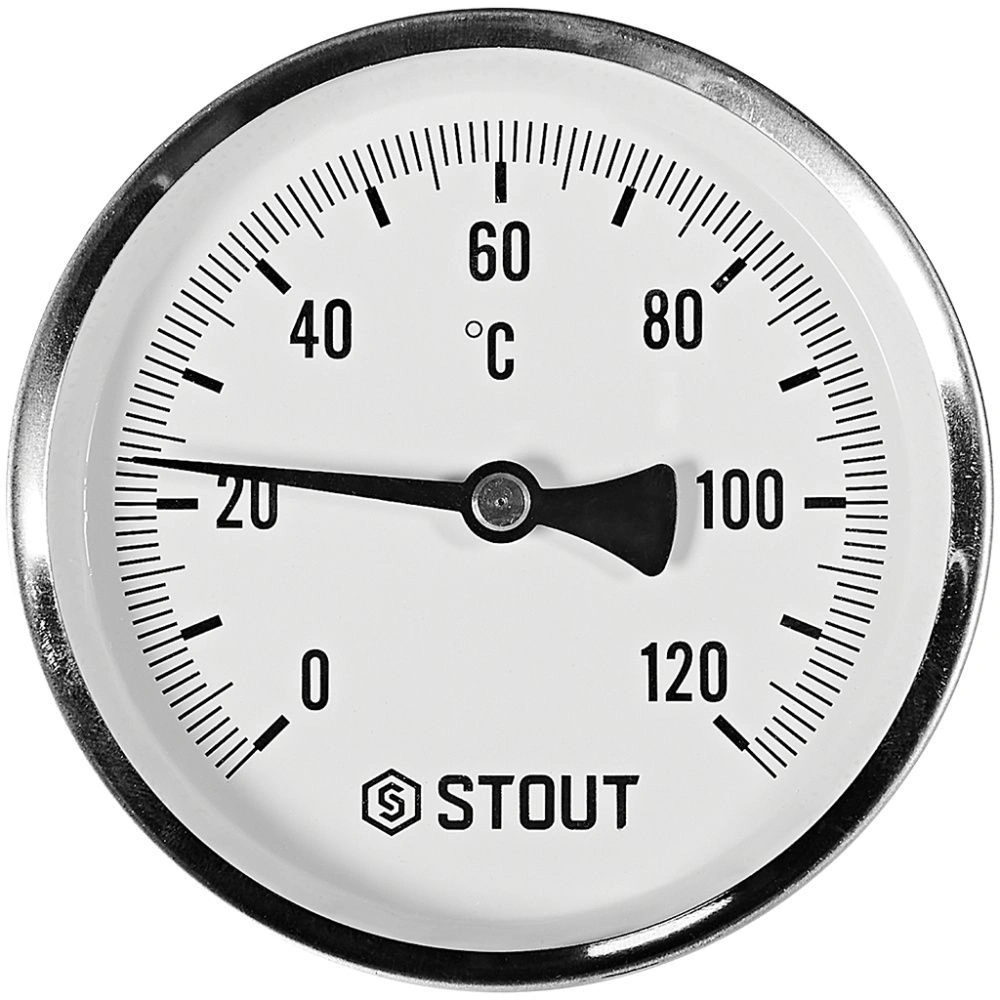 Термометр биметаллический осевой с погружной гильзой. Корпус Dn 100 мм, гильза 75 мм 1/2 , 0...120°С