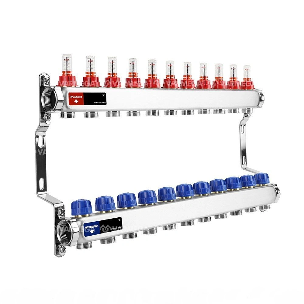 Коллектор с расходомерами 11 выходов (ВР1", 3/4" EK), нерж сталь Varmega