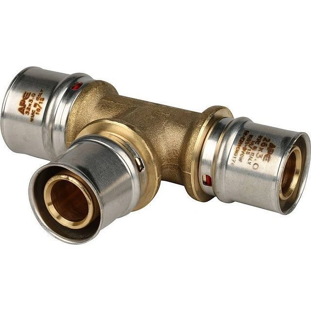 Тройник 32х26х26 латунь пресс Stout