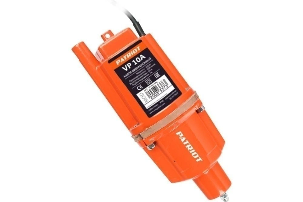 Насос вибрационный VP 10А, нижний забор, 300 Вт, 18 л/мин, H-60 м, D-96 мм PATRIOT