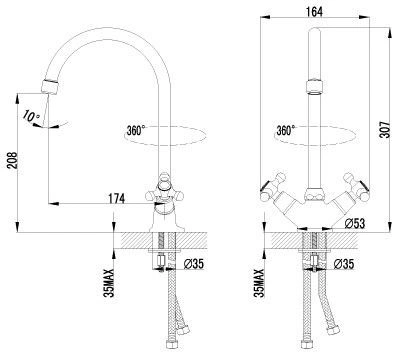 Смеситель для кухни Bronx, с подключением к фильтру, Черный, Lemark 
