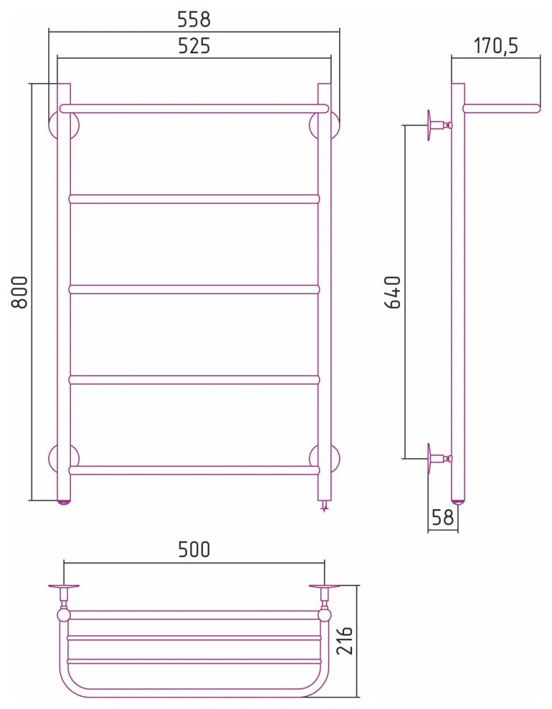 Полотенцесушитель электрический №30 П, 800х500  Стилье