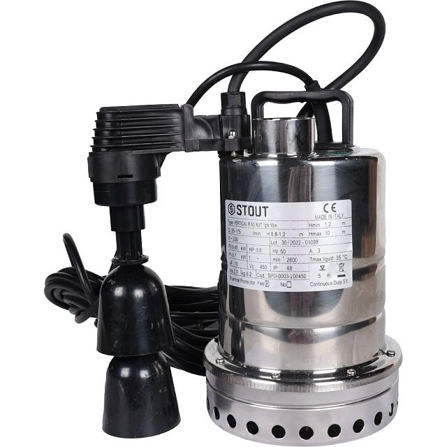 Насос дренажный с вертикальным поплавком,  кабель 10 м, 230V, Q=175 л/мин, H=10 м STOUT