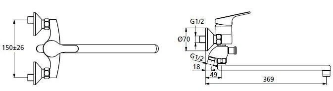 Смеситель д/ван. Slimline II (излив 32см) IDEAL STANDARD