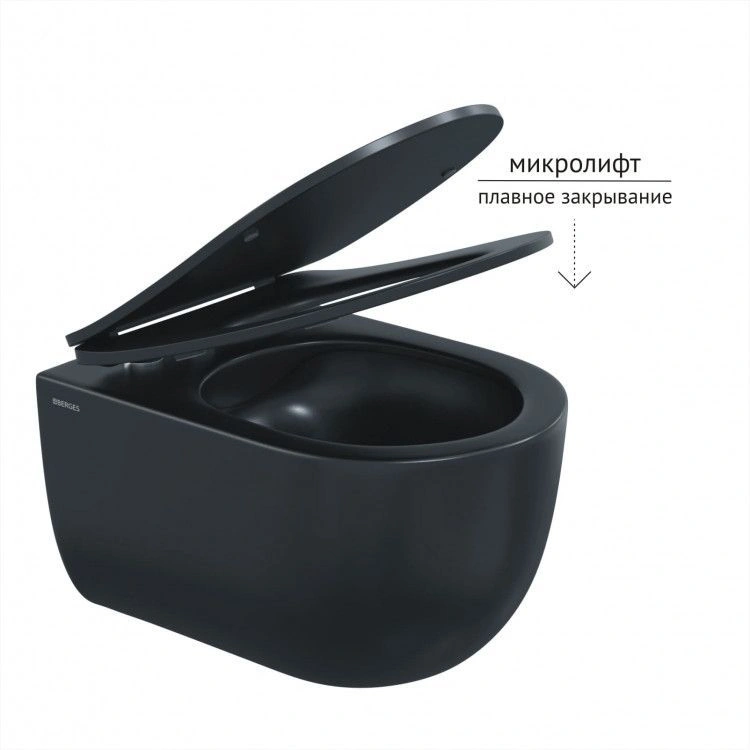 Унитаз подвесной VENTAS Black Rimless 49 см, сиденье дюропласт Ventas Slim BERGES