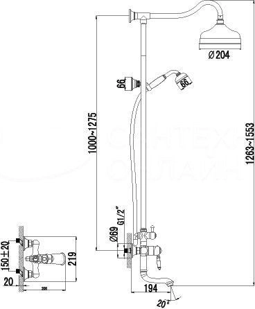 Стойка для ванны и душа VILLA бронза LEMARK