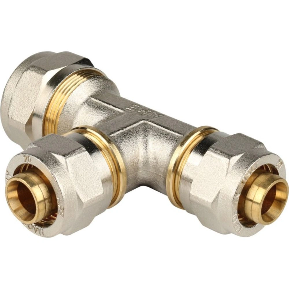 Тройник 20x20x20 (обжим) латунь Stout