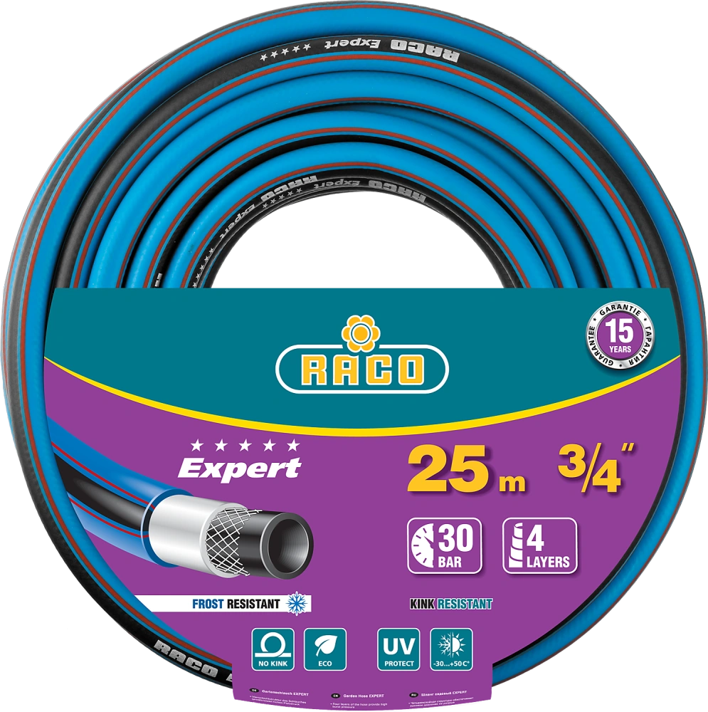 Шланг поливочный четырёхслойный, армированный, RACO EXPERT, 3/4", 25 м, 30 атм