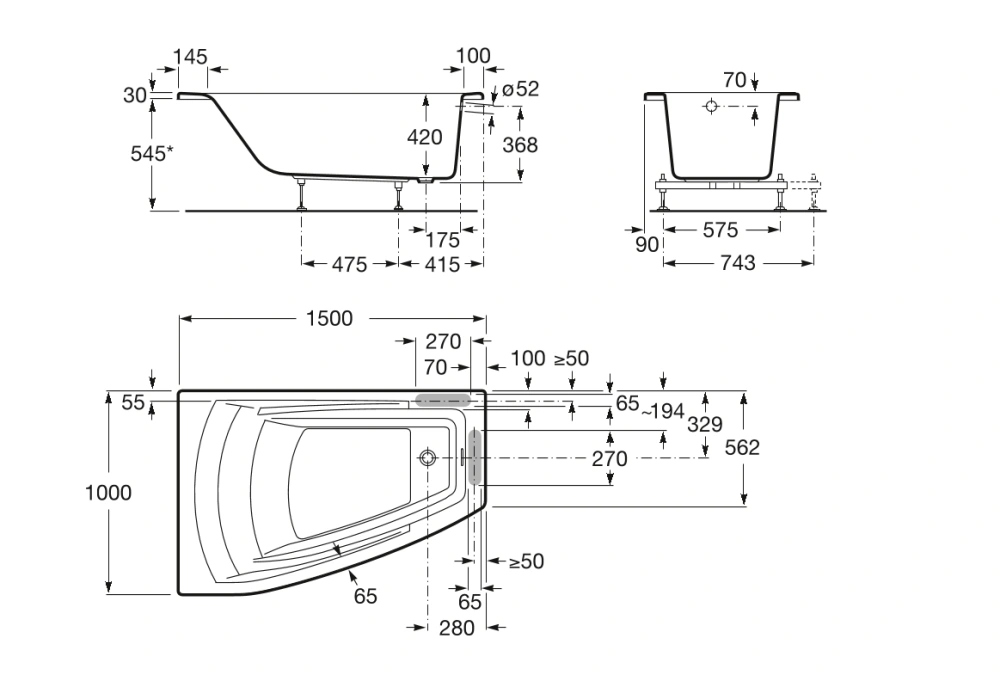 Ванна акриловая Hall Angular 150x100 левая Roca