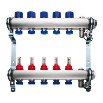 Коллектор  5 вых с расходомерами (сливные краны, воздухоотводчик) нерж. WESER Коллектор  5 вых с расходомерами (сливные краны, воздухоотводчик) нерж. WESER