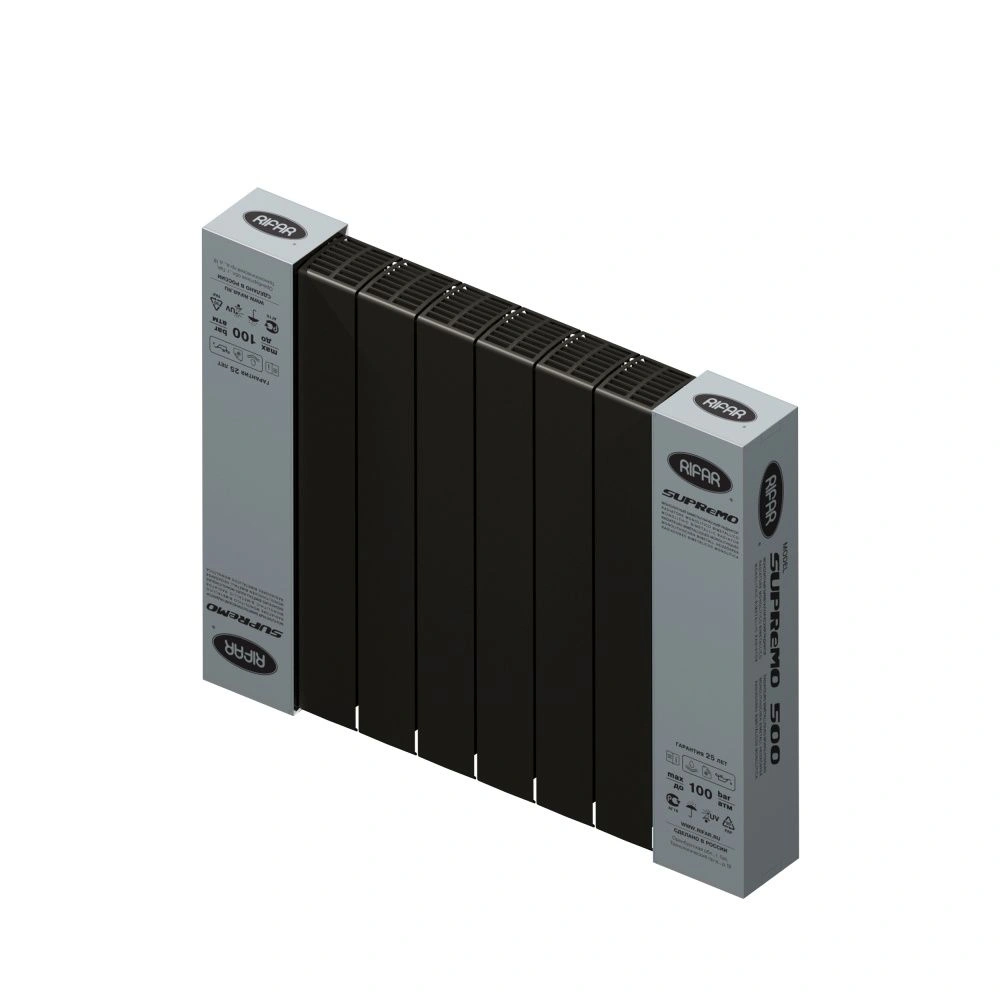 Радиатор биметаллический SUPReMO 500/90 (202Вт)  8 секций боковое подкл. Rifar Антрацит