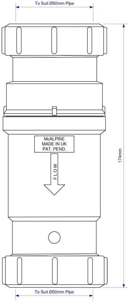 Сифон "сухой", накидная гайка 11/2", вых компрессионный Ду50мм McAlpine