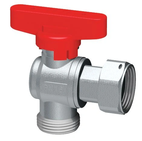 Кран шаровой угловой хром. 3/4"накид.гайка-3/4"EK (бабочка, красный) FAR