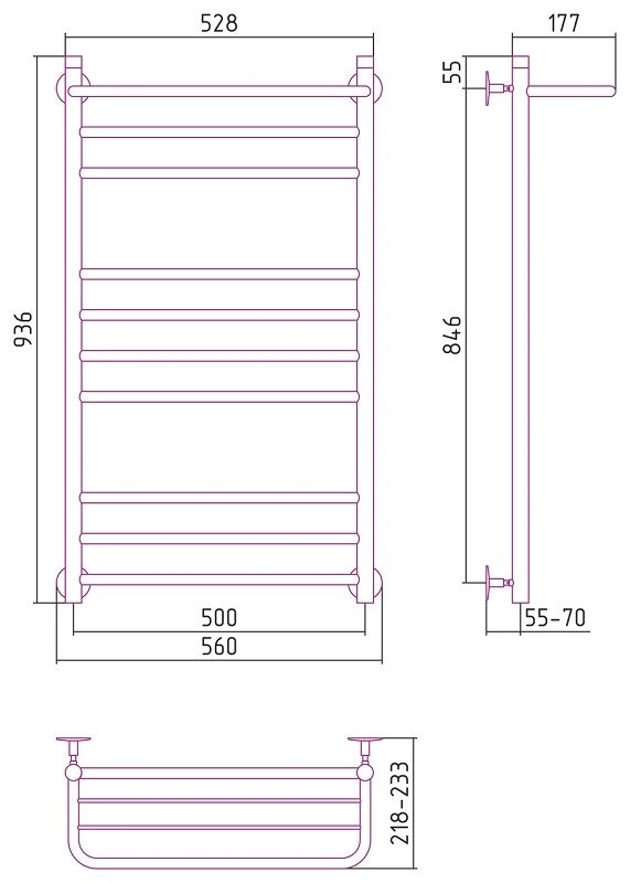 Полотенцесушитель Универсал-57 1000х500, нерж. ст., полировка Стилье