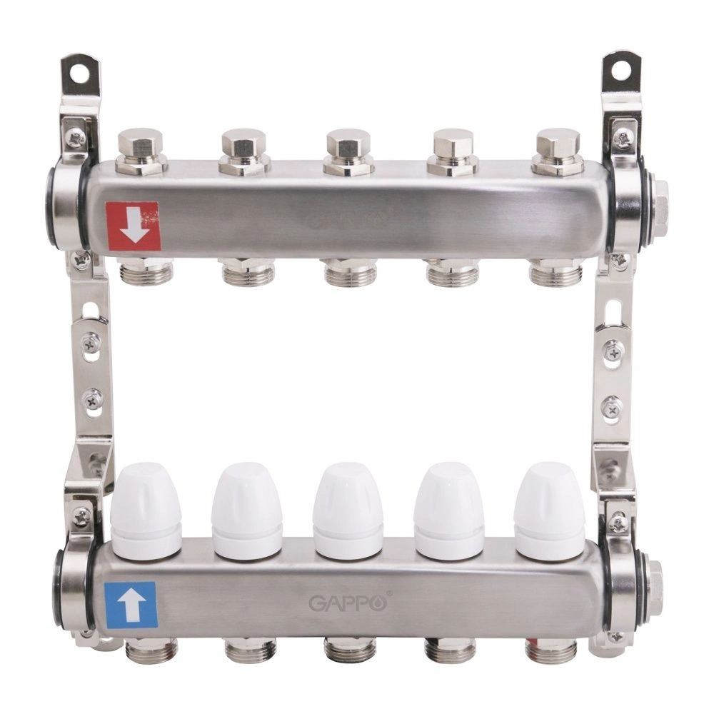 Коллектор из нержавеющей стали с запорными клапанами  (4 вых), Gappo