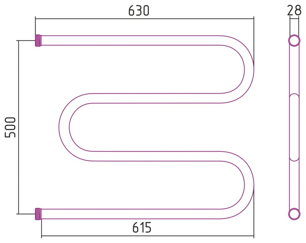 Полотенцесушитель водяной М-образный 50х65 см, G 1" без кронштейна, нержавеющая сталь, Стилье