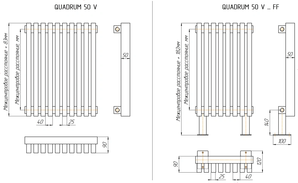 Радиатор QUADRUM NEO 50 V 1000- 7 RAL 1M503SN291 бронзовый муар (выставочный образец)