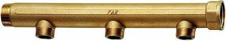 Коллектор латунный нерегулируемый 1" ВН с 3 отв  3/4 НР (межосев. 100 мм) FAR