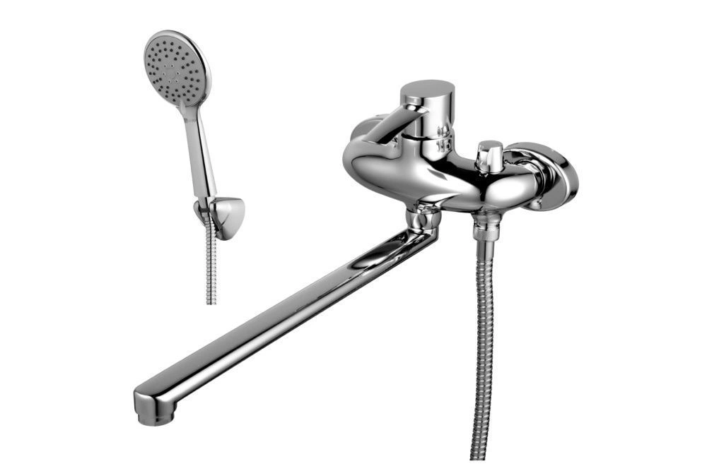 Смеситель универсальный ATLANTISS с плоским изливом 350мм (с лейкой и шлангом) хром LEMARK