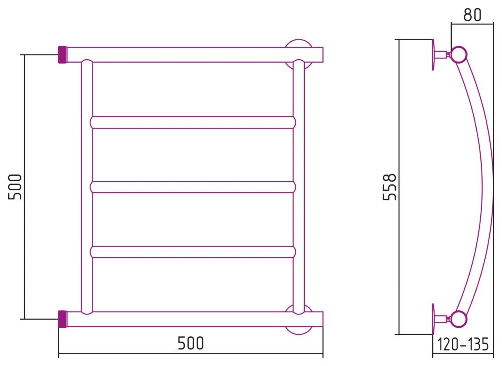 Полотенцесушитель Минор 0602, 500х500 (3) Г, Стилье