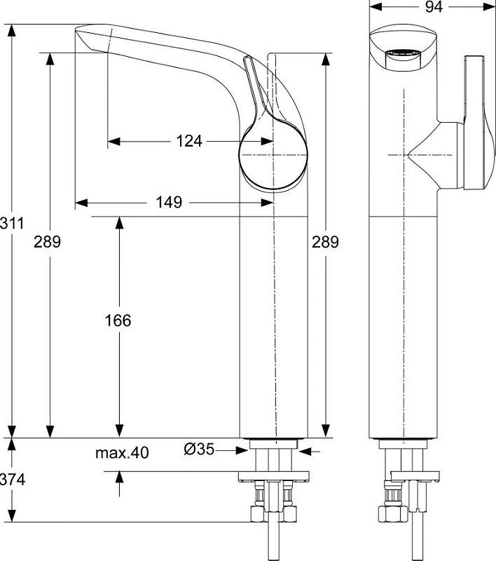 Смеситель д/рак. Melange  с удлиненным корпусом IDEAL STANDARD
