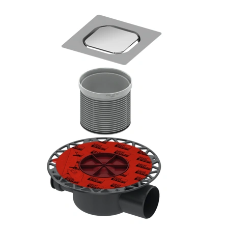 Комплект точечного трапа (гор.сифон DN75+удлинитель без фланца+решетка под плитку без рамки) ТЕСЕ