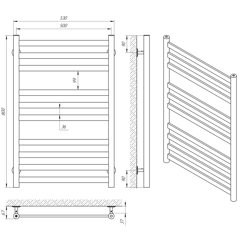 Полотенцесушитель водяной Slim 80/50,к-1, INDIGO