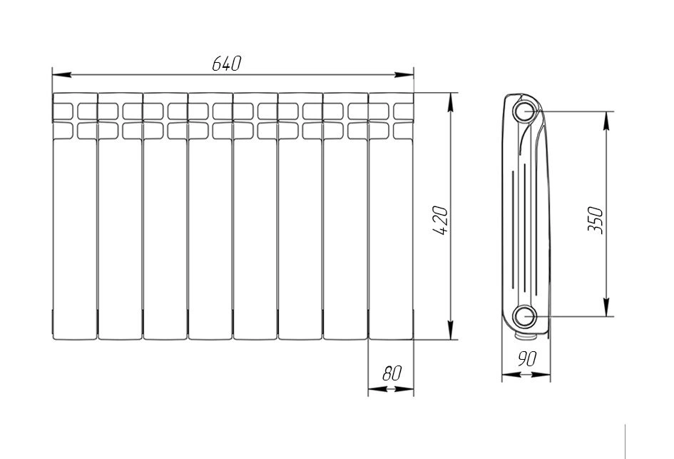 Радиатор алюминиевый 350/90  8 секций Теплоприбор
