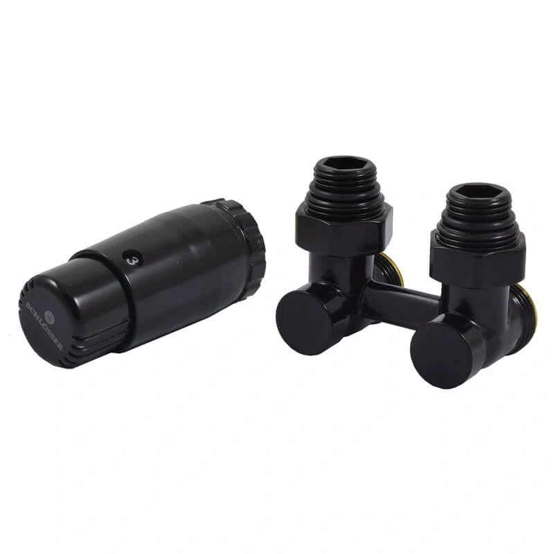 Комплект узел нижнего подкл. G 3/4 х 3/4 угловой ЧЁРНЫЙ с термогол. и ниппел. Schlosser