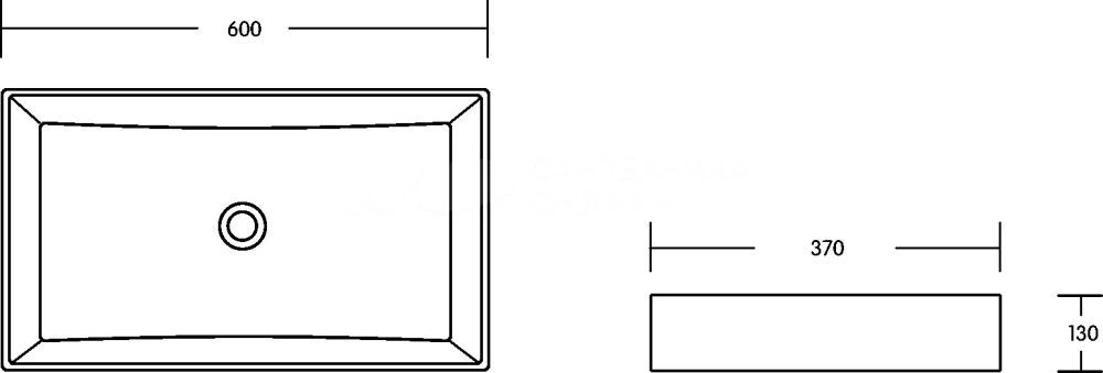 Раковина накладная прямоугольная MIEL (600*370*130), без перелива, белый глянец, MILLEAU