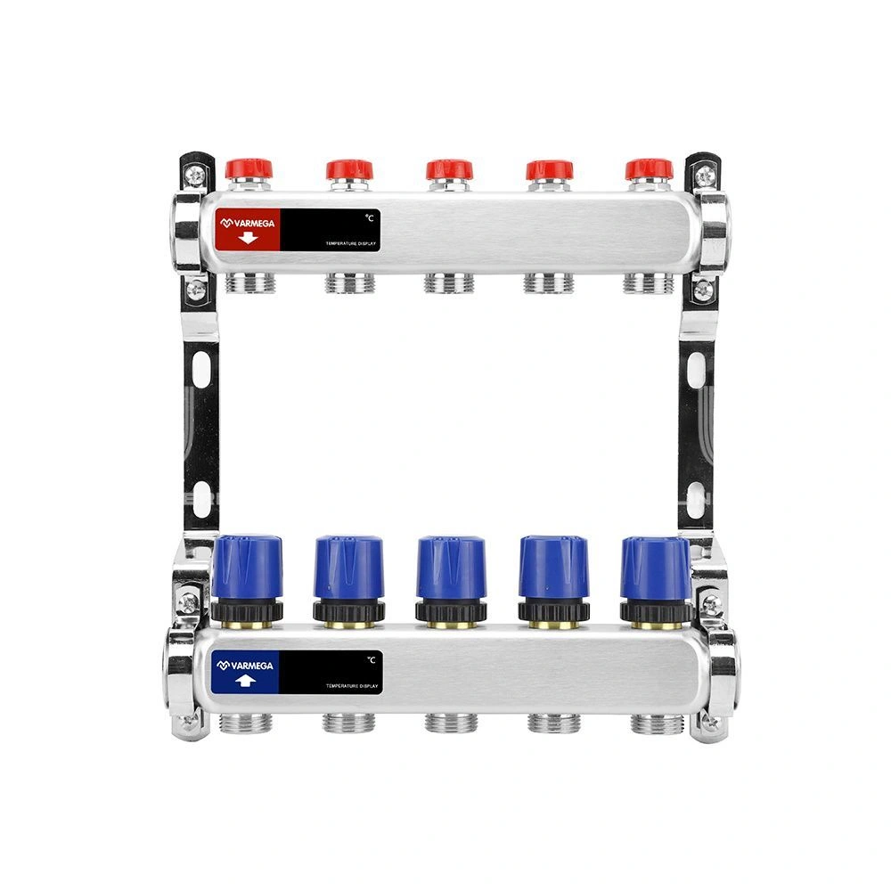 Коллектор с регулирующими и балансировочными клапанами 5 выхода (ВР1", 3/4" EK), нерж сталь Varmega