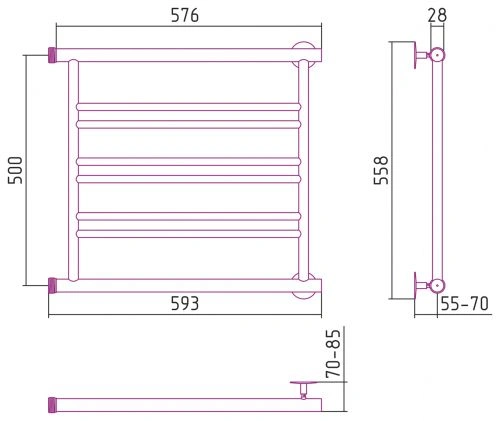 Полотенцесушитель Минор 00601, 500х600, (2+2+2) П Стилье