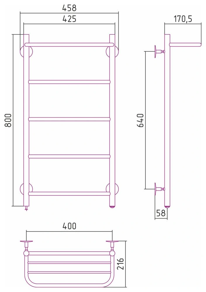 Полотенцесушитель электрический №30 Л, 800х400  Стилье