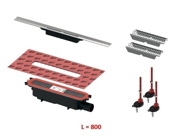 Комплект drainprofile 800мм Сатин с сифоном 673002 DN50 бок.слив с решеткой для волос, опорами TECE