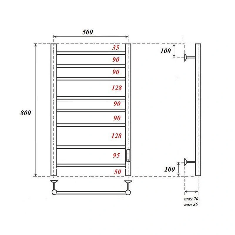 Полотенцесушитель электрический  Аврора П8 500x800 диммер справа, хром Point