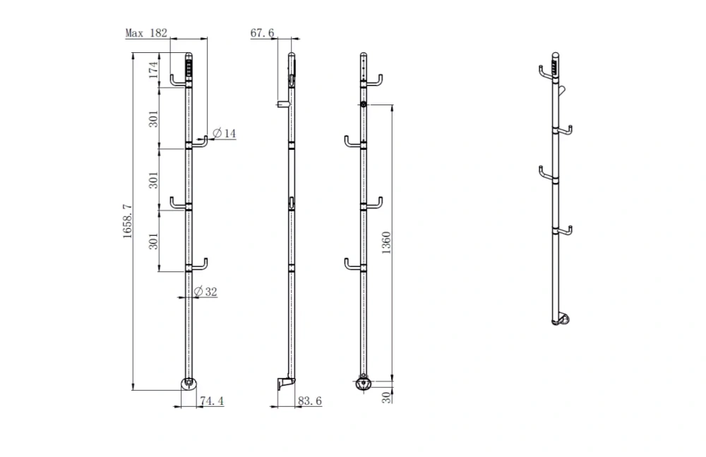Полотенцесушитель электрический с поворотными крючками 1661*178 с терморегулятором Графит, AQM