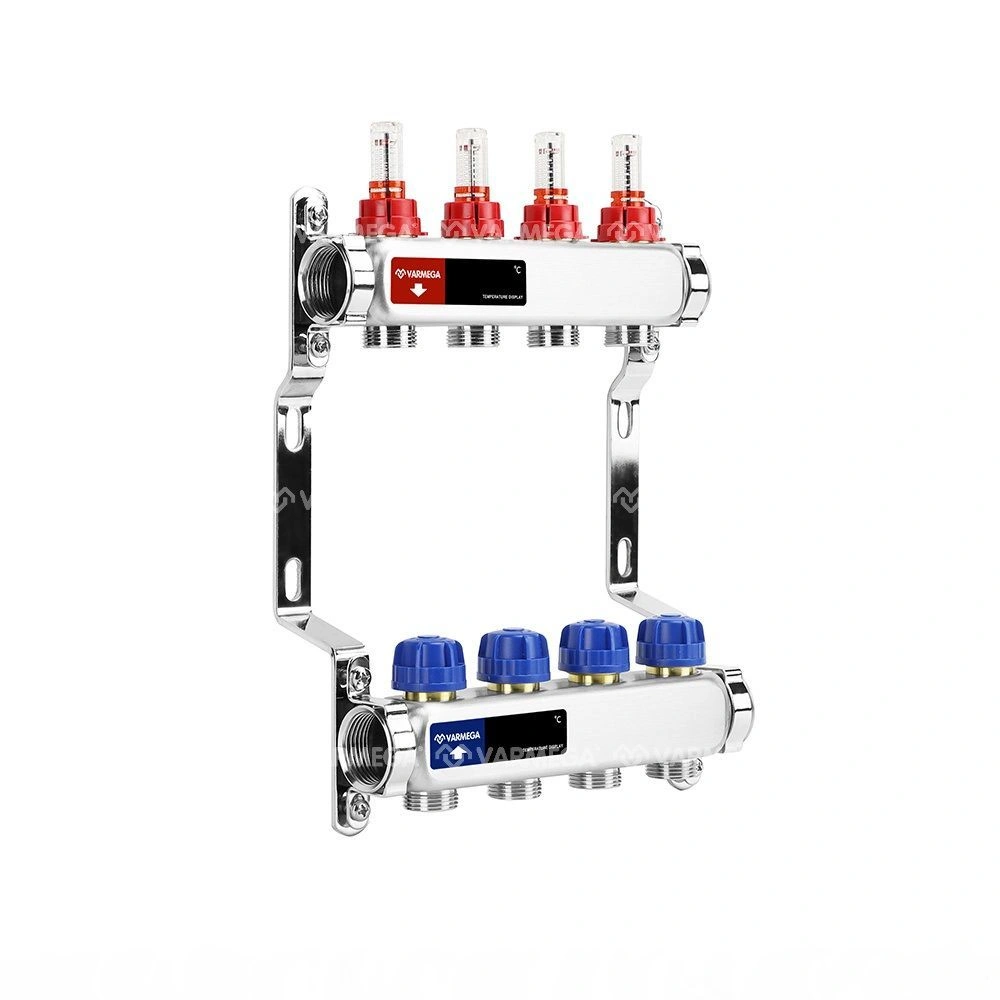 Коллектор с расходомерами 4 выхода (ВР1", 3/4" EK), нерж сталь Varmega