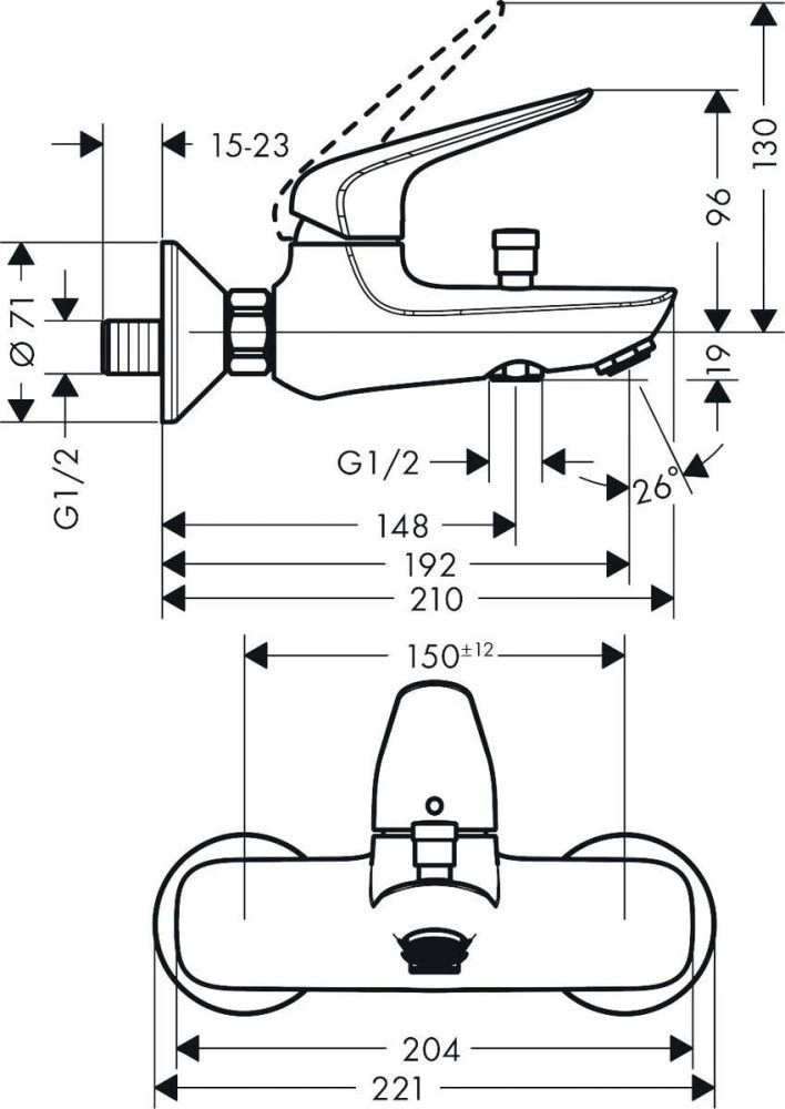 Смеситель д/ван. Novus, однорычажный, HANSGROHE