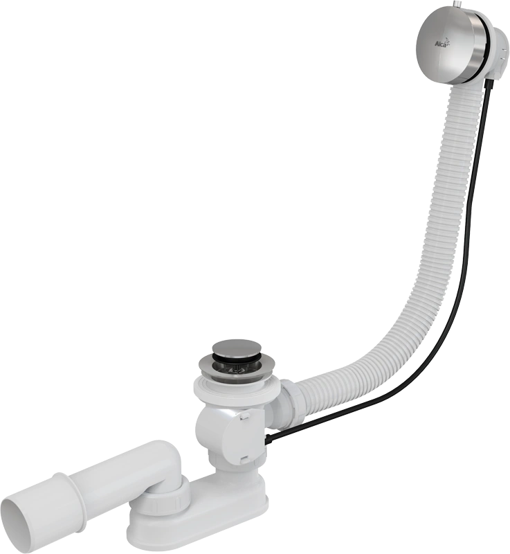 Сифон для ванн с автопереливом. L 570 х Д 52 мм, CLICK/CLACK вых 40/50 ХРОМ ALCA PLAST