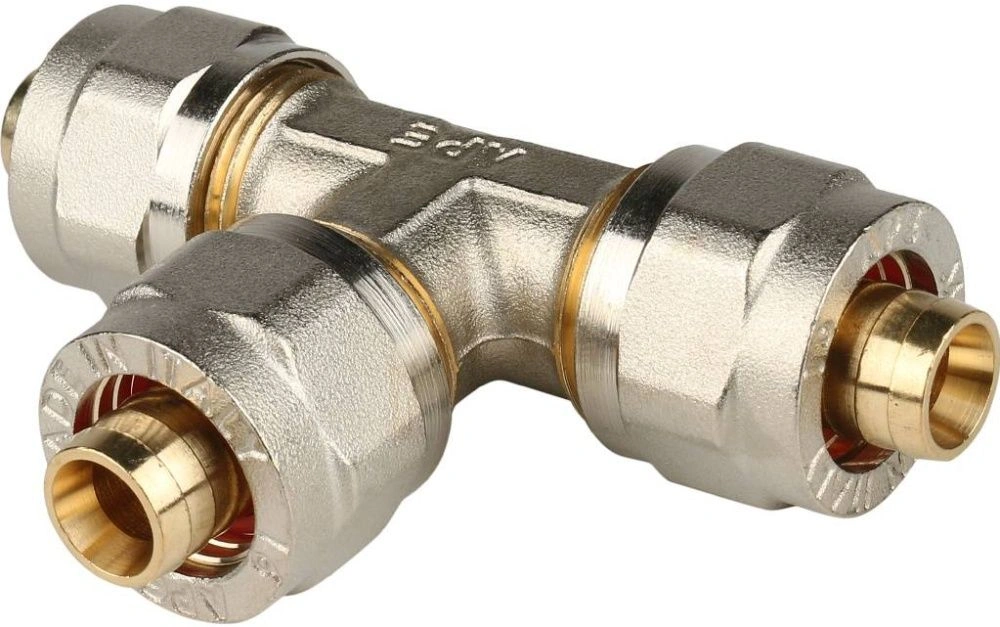 Тройник 16x16x16 (обжим) латунь Stout