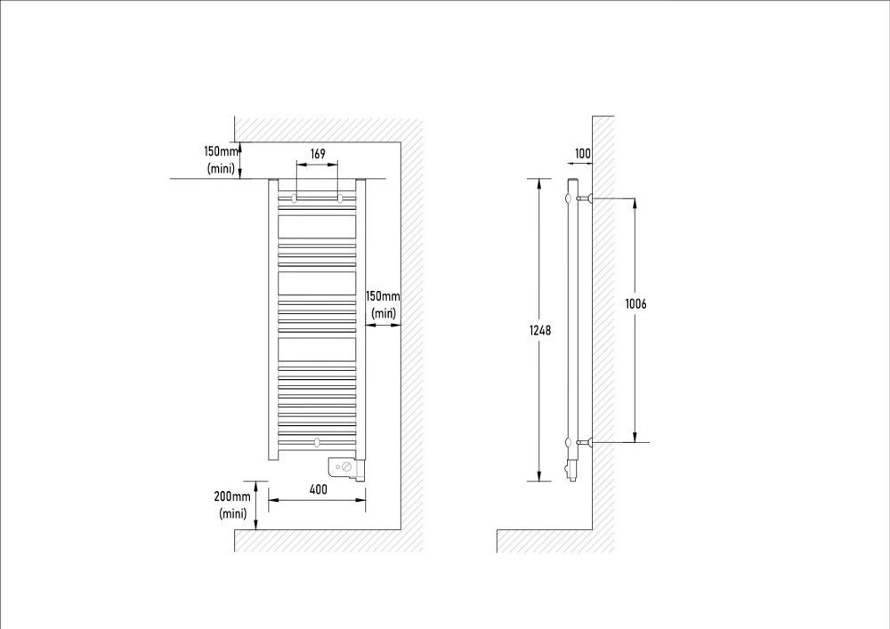 Полотенцесушитель электрический 2012, 1248х400х100, 500Вт, антрацит, Atlantic