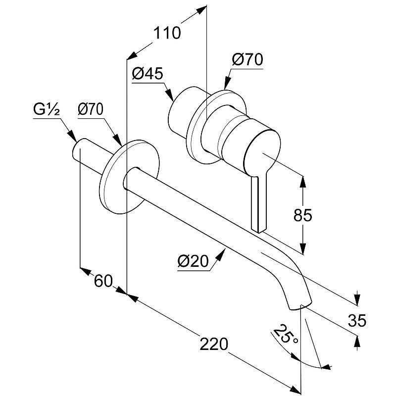 Смеситель для раковины встраиваемый NOVA FONTE (длина излива 220мм), черный матовый KLUDI