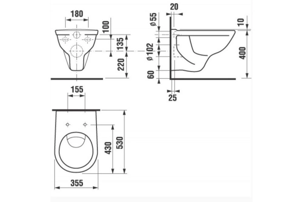 Унитаз подвесной LYRA/DINO вертикальный смыв, JIKA_