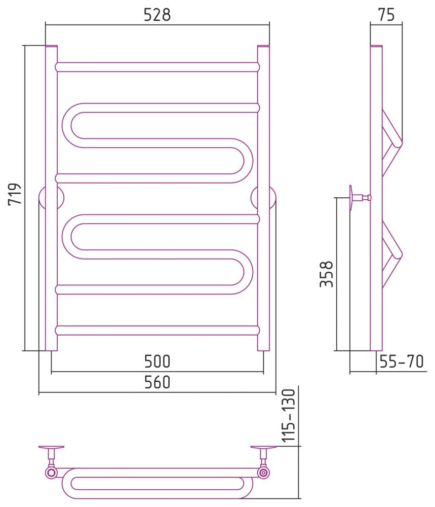 Полотенцесушитель Универсал-51 800х500, нерж. ст., полировка Стилье