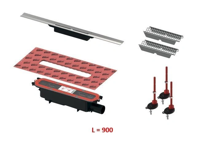 Комплект drainprofile 900мм Сатин с сифоном 673002 DN50 бок.слив с решеткой для волос, опорами TECE
