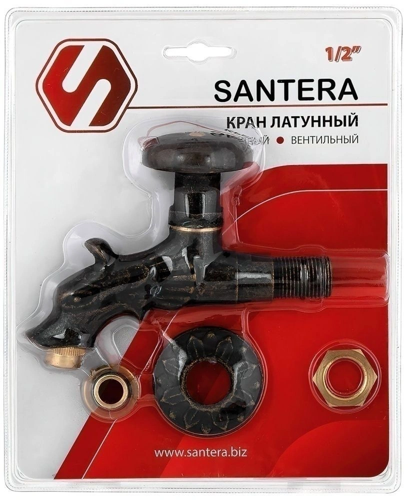 Кран садовый вентильный "Дракон" НР 1/2, штуцер 3/4, цвет бронза SANTERA